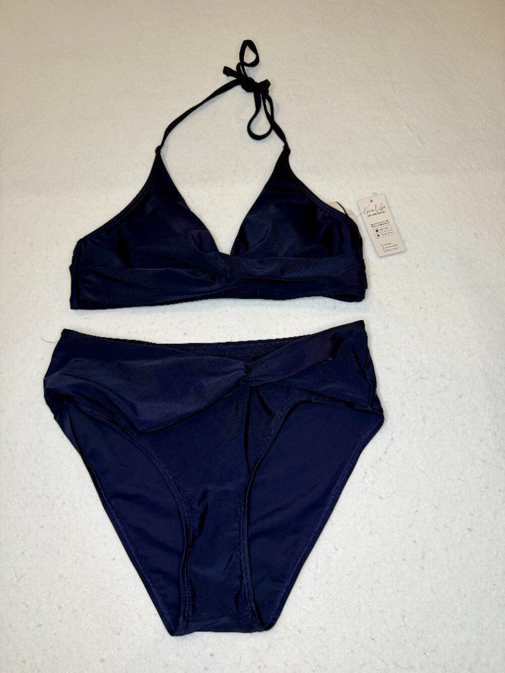 CUPSHE High Waisted Bikini V Neck Twist Front Navy Blue bikini Size Medium